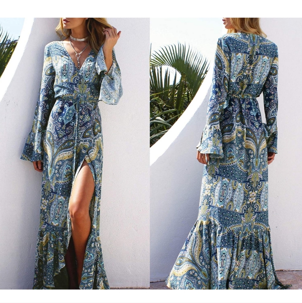 BNWT R. Vivimos turquoise boho wrap dress